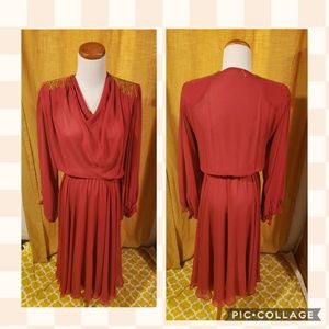 Vtg Wayne clark dark red dress plunging neckline 4